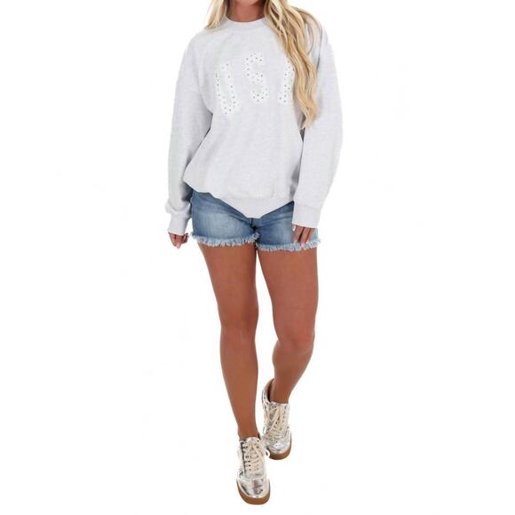 NEW LE LIS chill in the usa sweatshirt in light heather grey - Picture 5 of 5